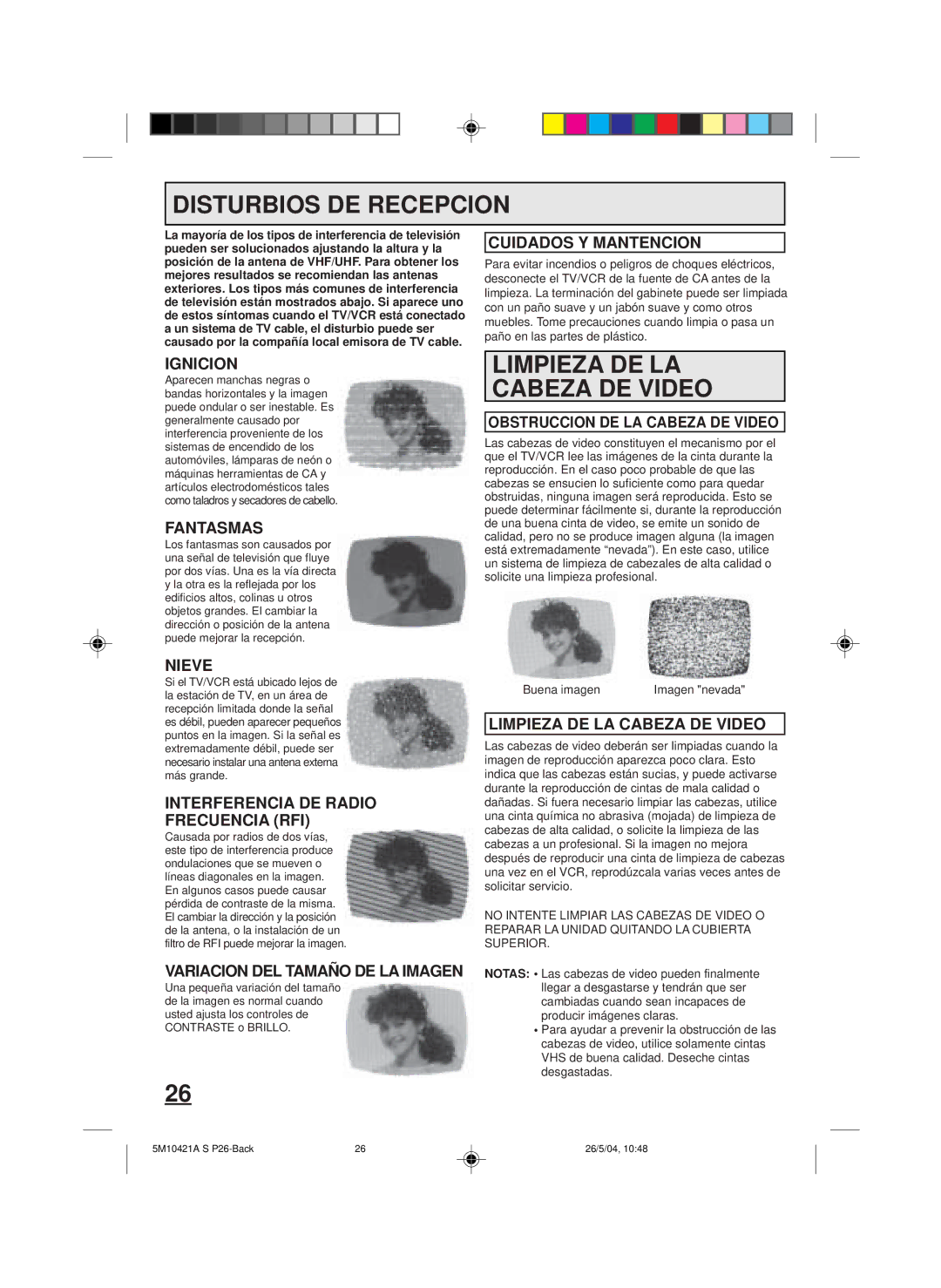 Memorex MVT2194 owner manual Disturbios DE Recepcion, Limpieza DE LA Cabeza DE Video 