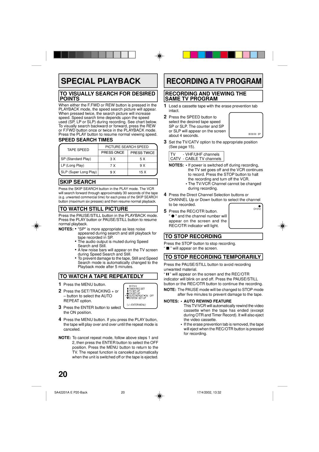 Memorex MVT2199, MVT2197 owner manual Special Playback 