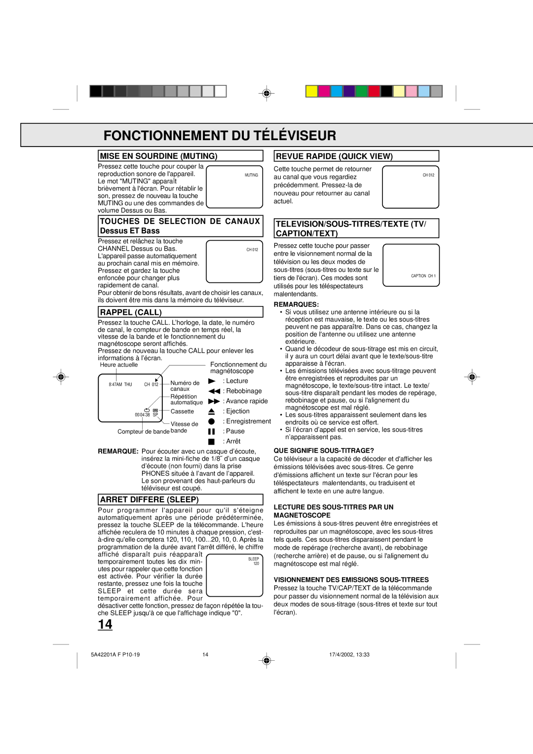 Memorex MVT2199, MVT2197 owner manual Fonctionnement DU TÉ LÉ Viseur 