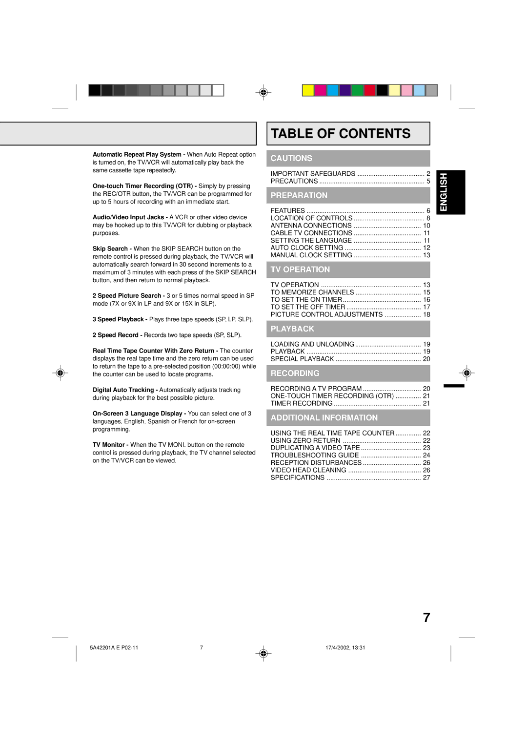 Memorex MVT2197, MVT2199 owner manual Table of Contents 