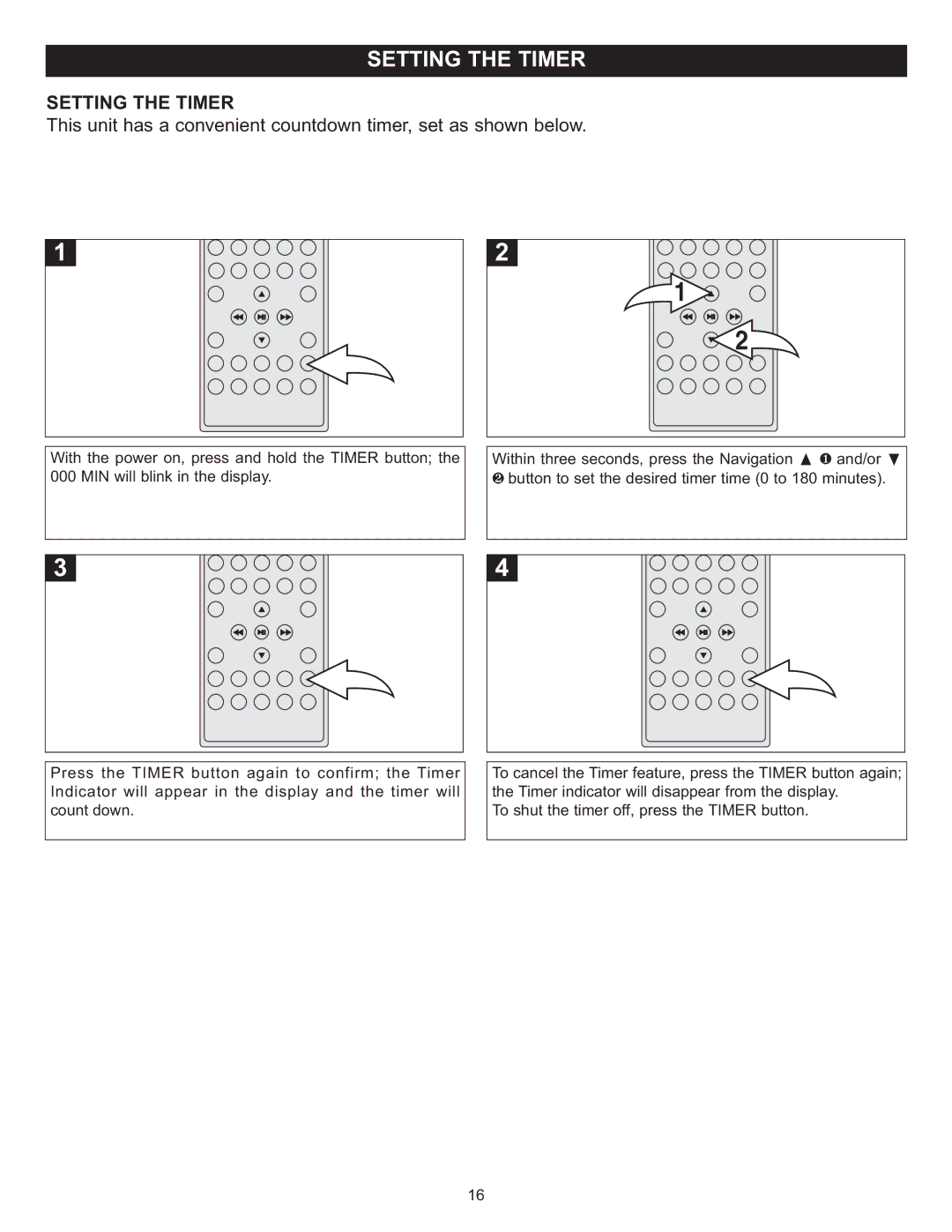 Memorex MVUC821 manual Setting the Timer 