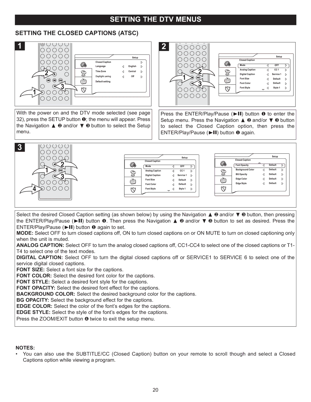 Memorex MVUC821 manual Setting the Closed Captions Atsc 