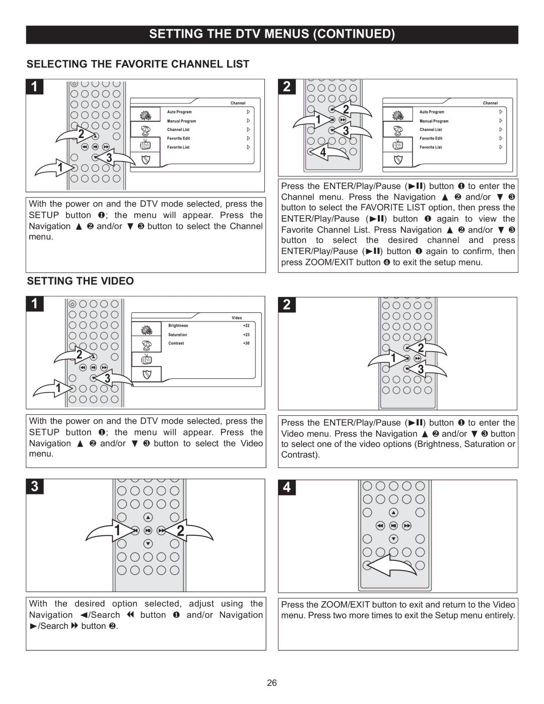 Memorex MVUC821 manual Selecting the Favorite Channel List, Setting the Video 