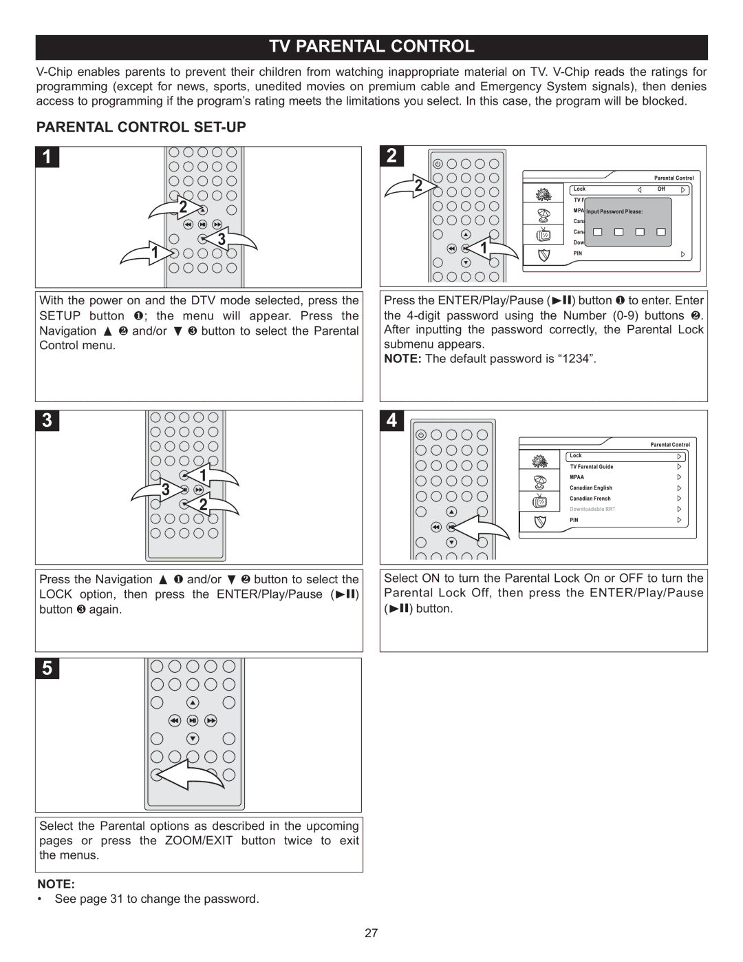 Memorex MVUC821 manual Parental Control SET-UP 