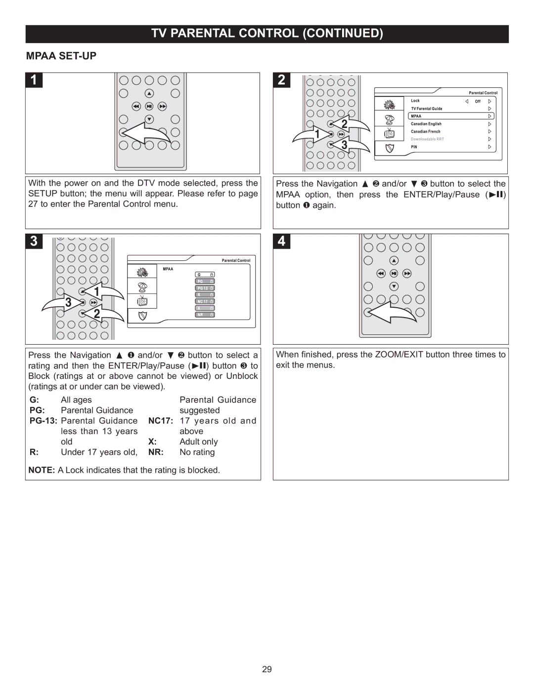 Memorex MVUC821 manual Mpaa SET-UP, PG-13 