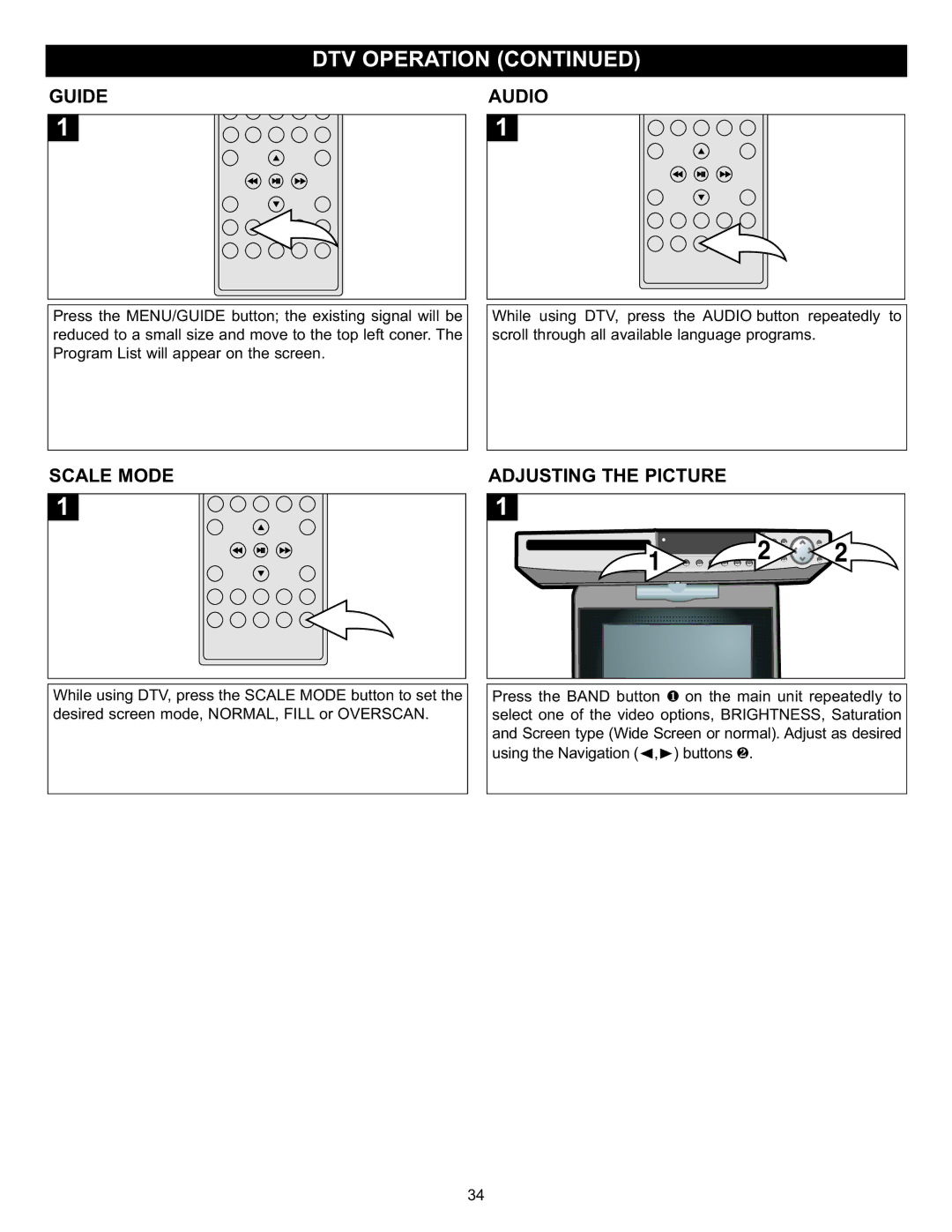 Memorex MVUC821 manual Guide, Scale Mode, Audio, Adjusting the Picture 