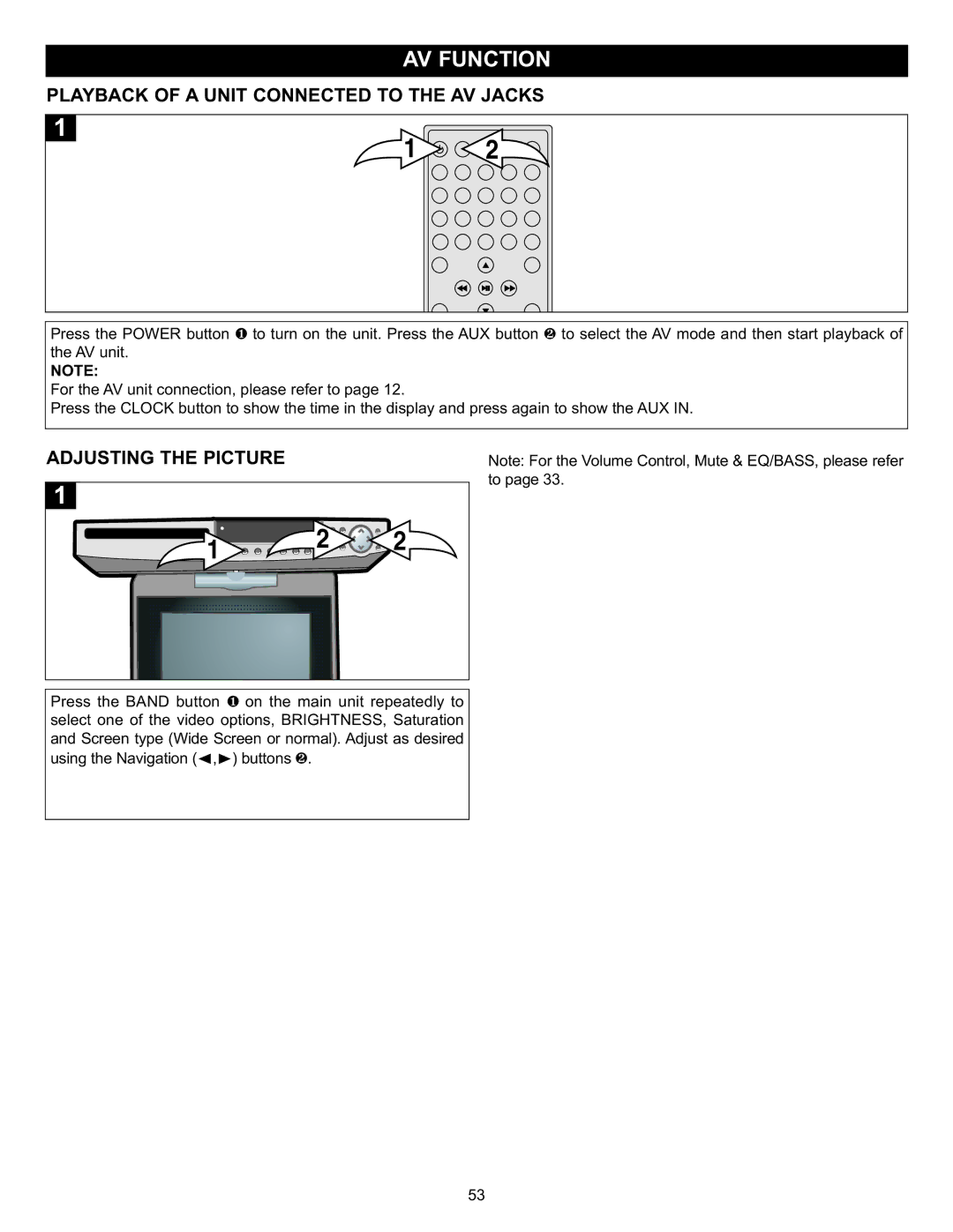 Memorex MVUC821 manual Playback of a Unit Connected to the AV Jacks 