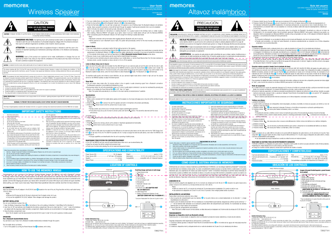 Memorex MW550 important safety instructions Instrucciones Importantes DE Seguridad, Important Safety Instructions 