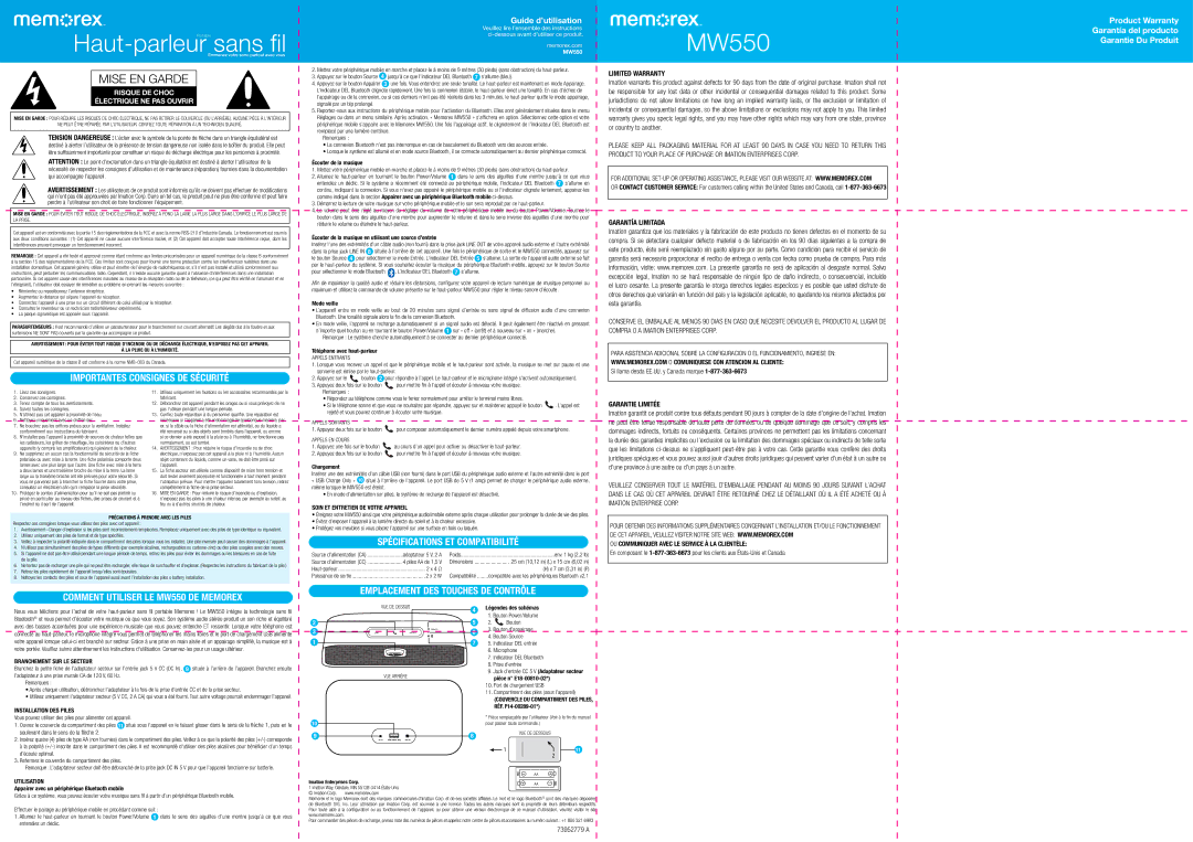 Memorex Importantes Consignes DE Sécurité, Comment Utiliser LE MW550 DE Memorex, Spécifications ET Compatibilité 