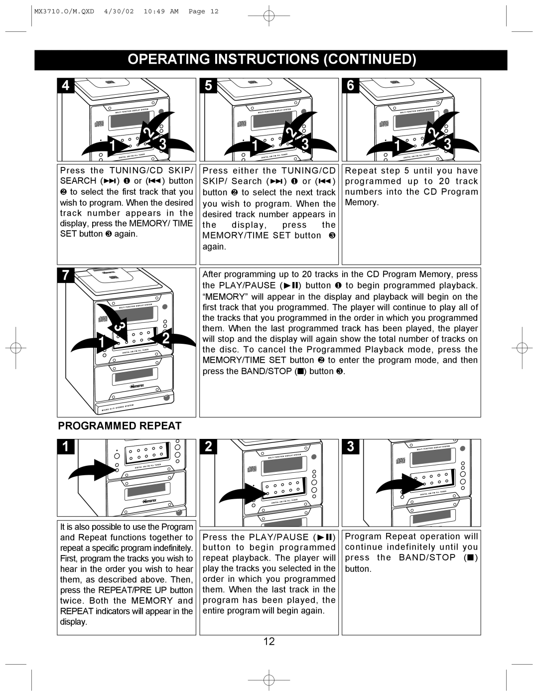 Memorex MX3710 manual Programmed Repeat 