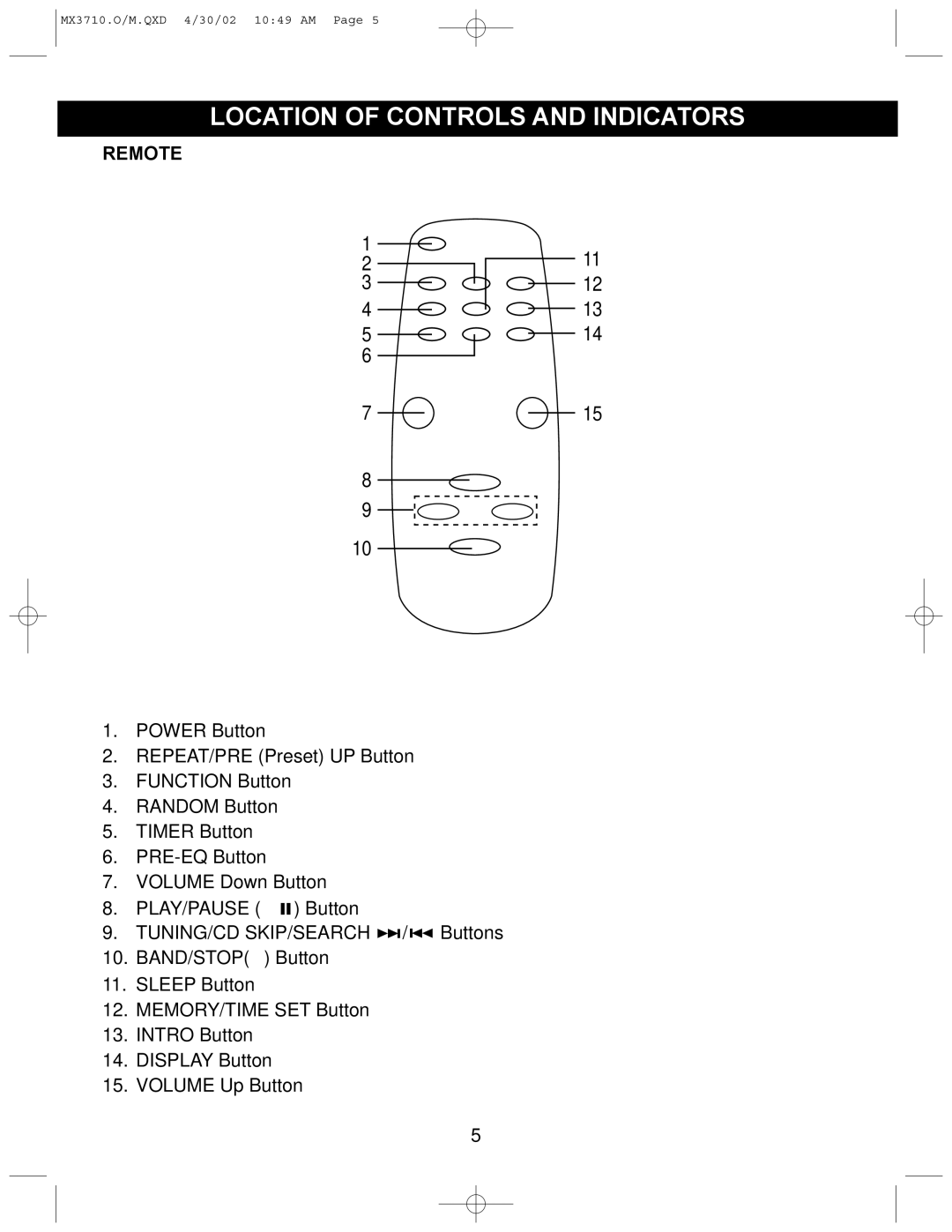 Memorex MX3710 manual Remote 