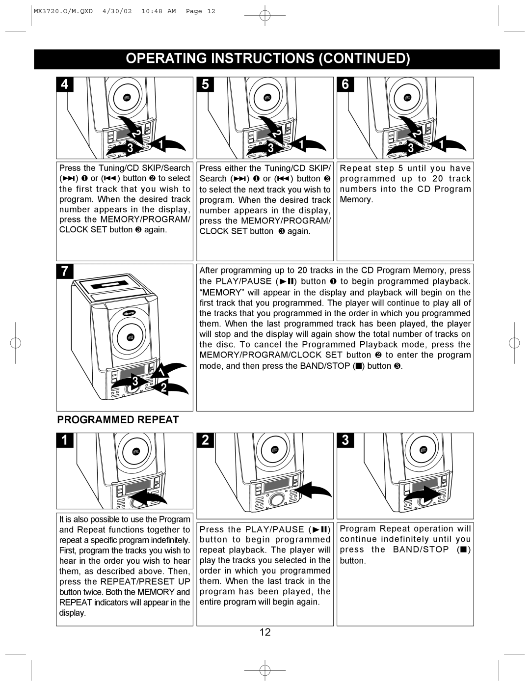 Memorex MX3720 manual Programmed Repeat 