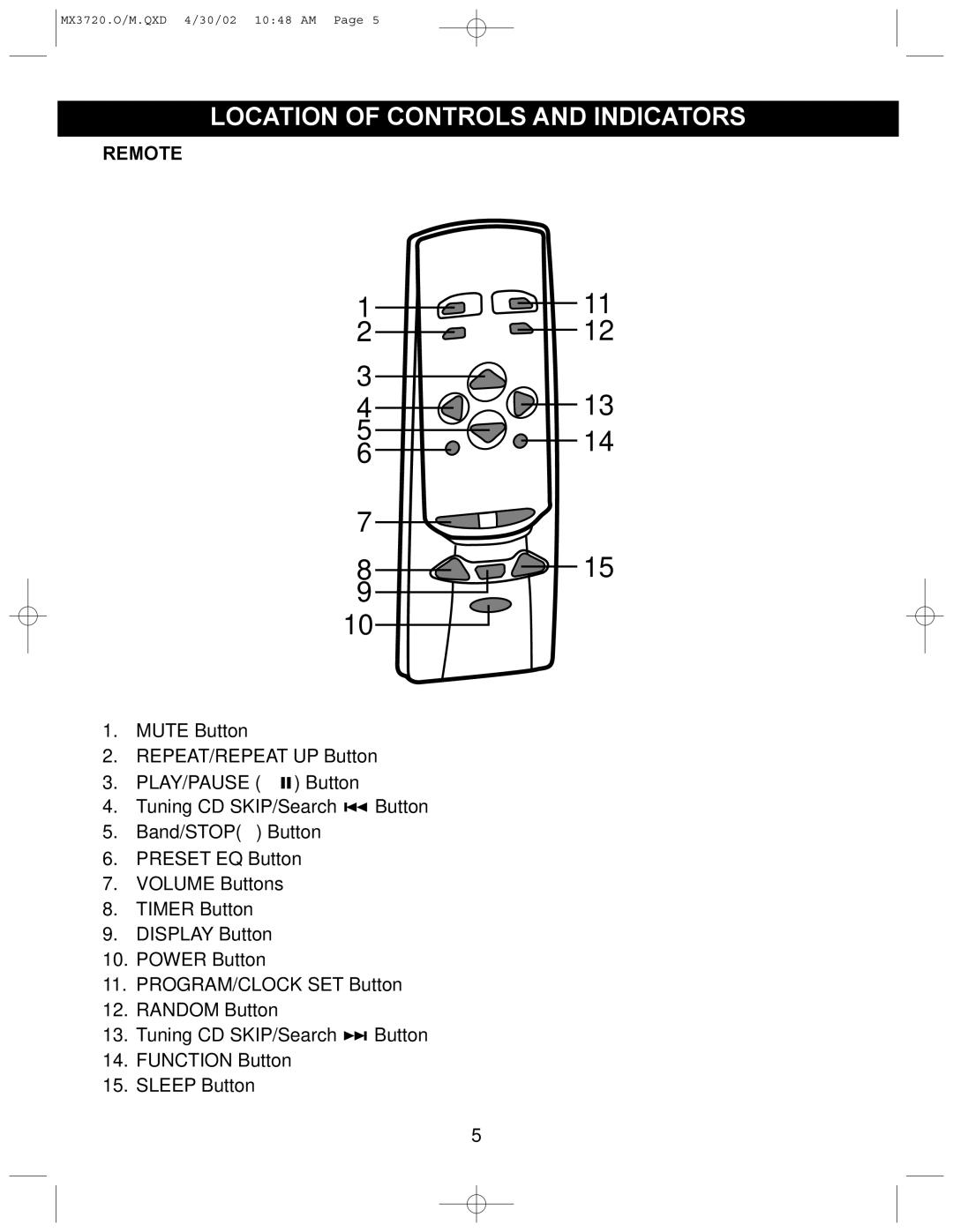 Memorex MX3720 manual Remote 