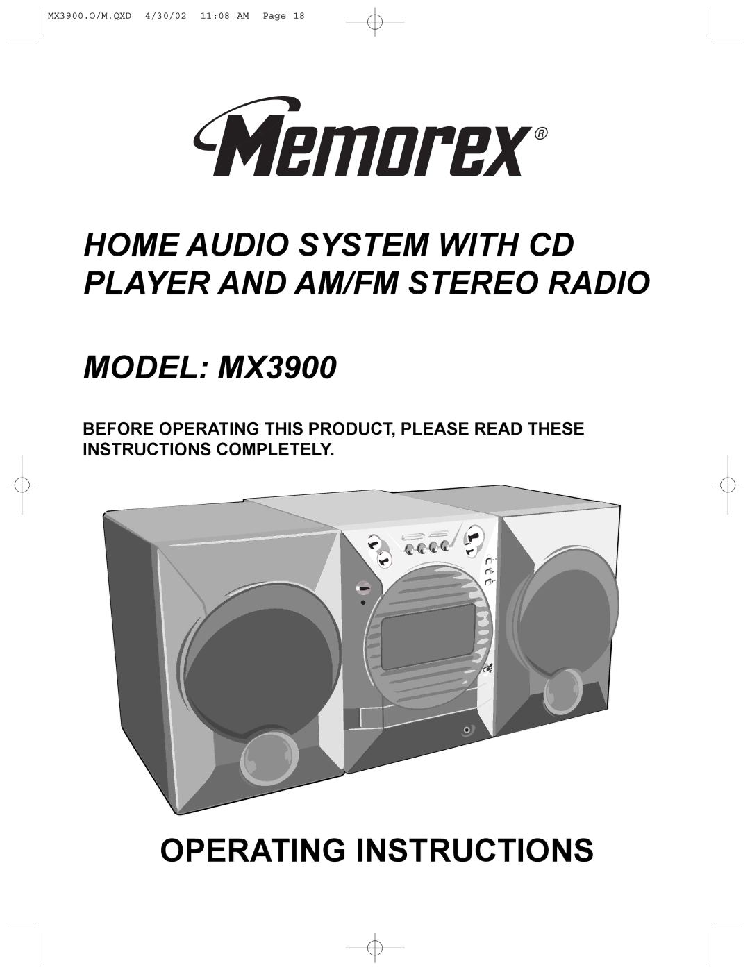 Memorex operating instructions Model MX3900 