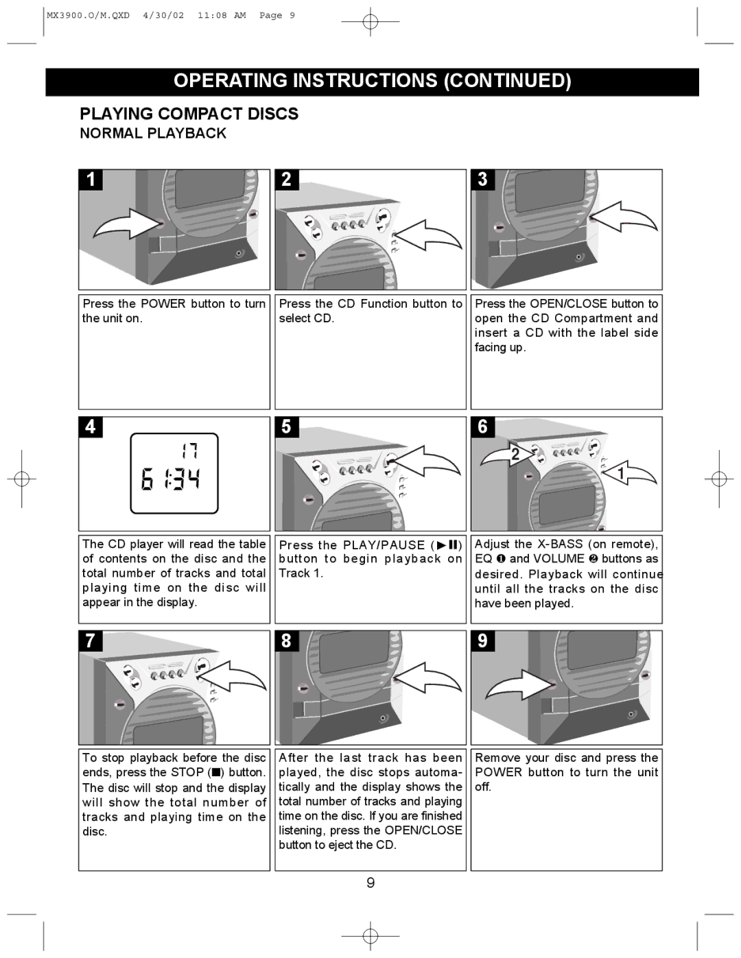 Memorex MX3900 operating instructions Playing Compact Discs, Normal Playback 