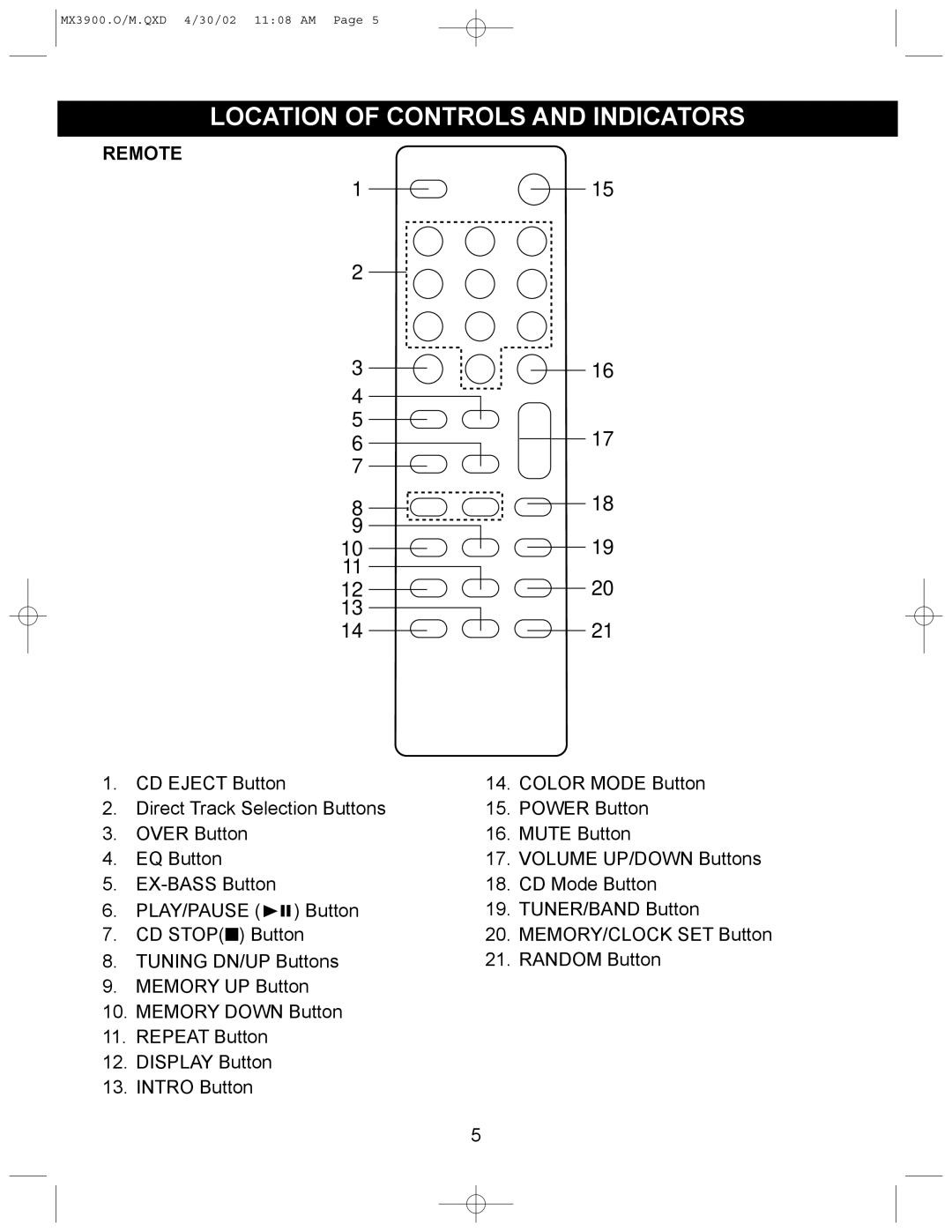 Memorex MX3900 operating instructions Remote, PLAY/PAUSE ❿ 