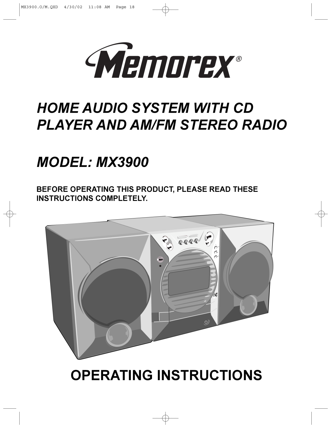 Memorex operating instructions MODEL MX3900, Operating Instructions, MX3900.O/M.QXD 4/30/02 11 08 AM Page 