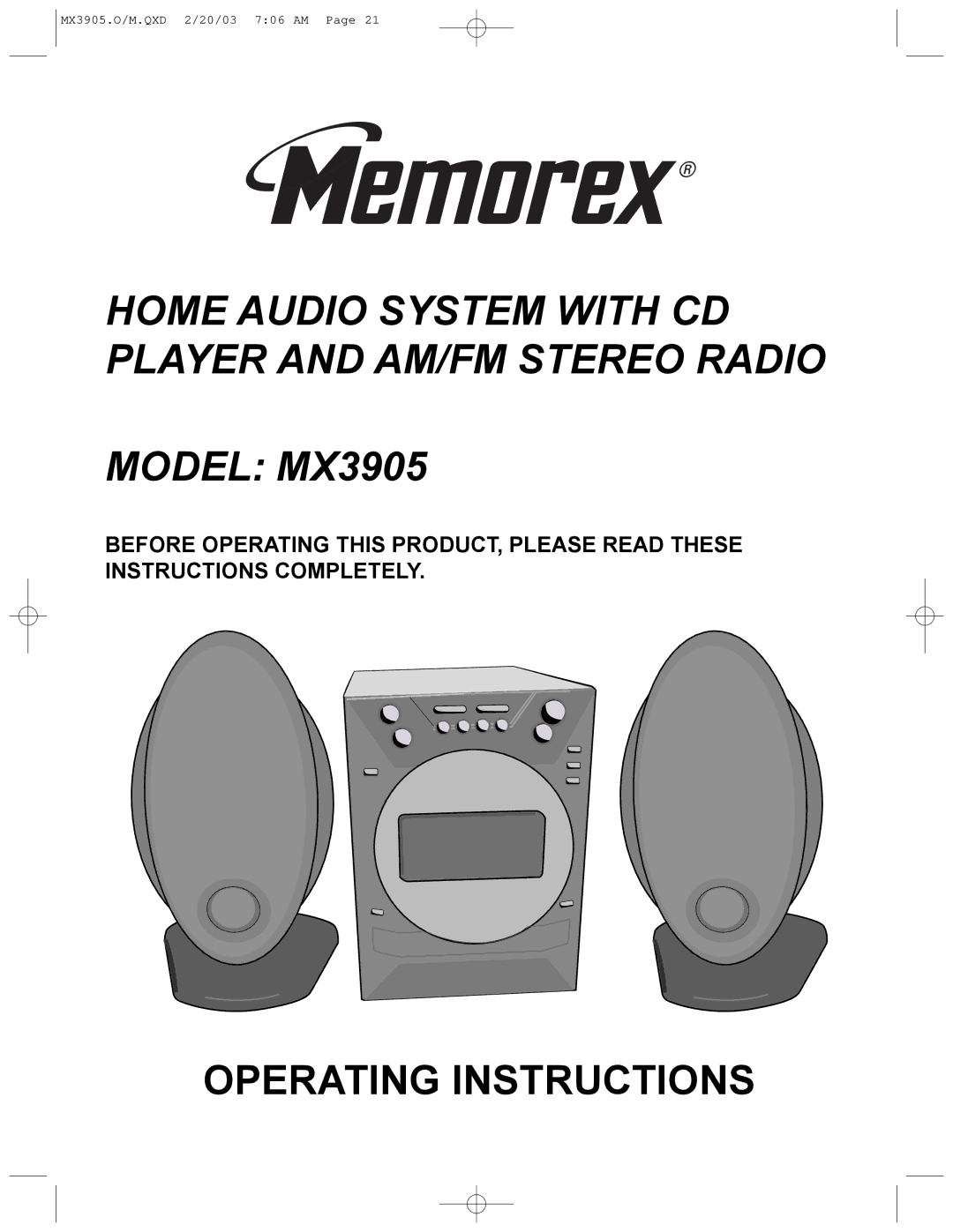 Memorex manual Model MX3905 