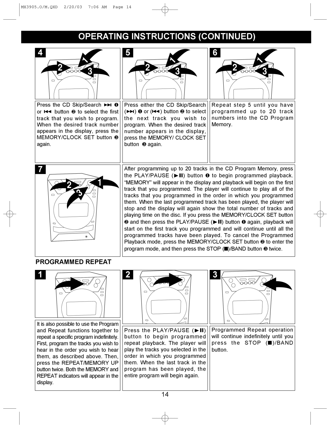 Memorex MX3905 manual Programmed Repeat 