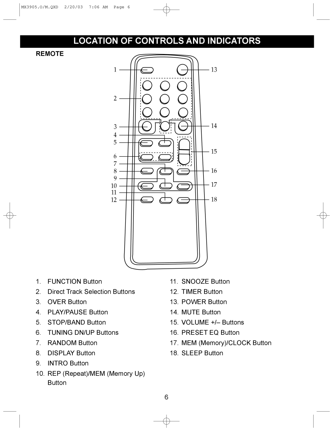 Memorex MX3905 manual Remote 