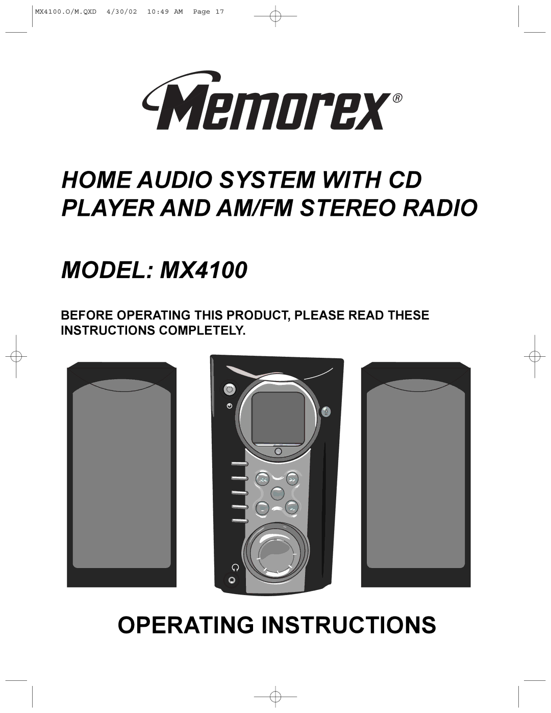 Memorex manual Model MX4100 