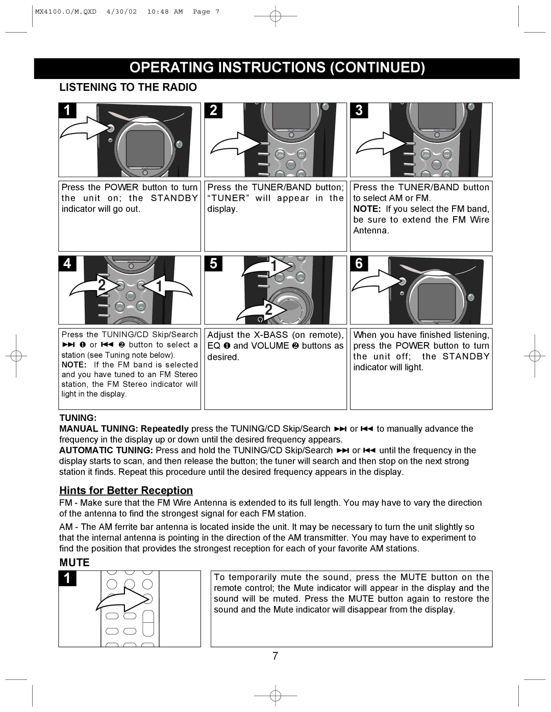 Memorex MX4100 manual Listening to the Radio, Tuning 