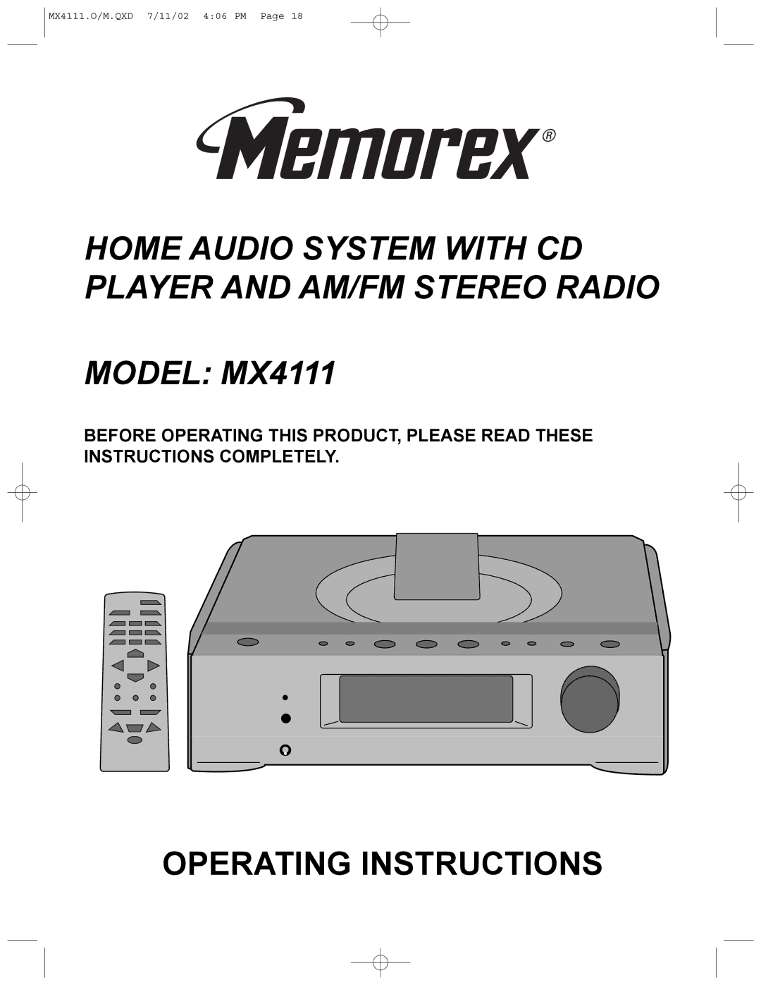 Memorex operating instructions Model MX4111 