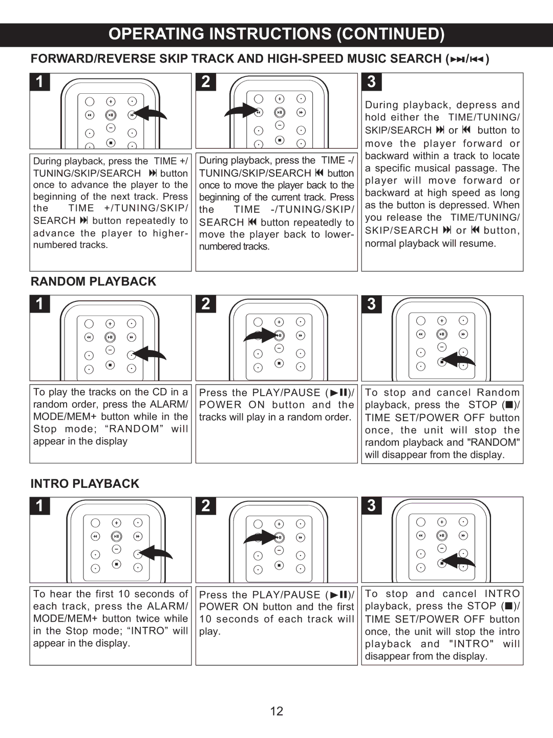 Memorex MX4118 manual FORWARD/REVERSE Skip Track and HIGH-SPEED Music Search, Random Playback, Intro Playback 