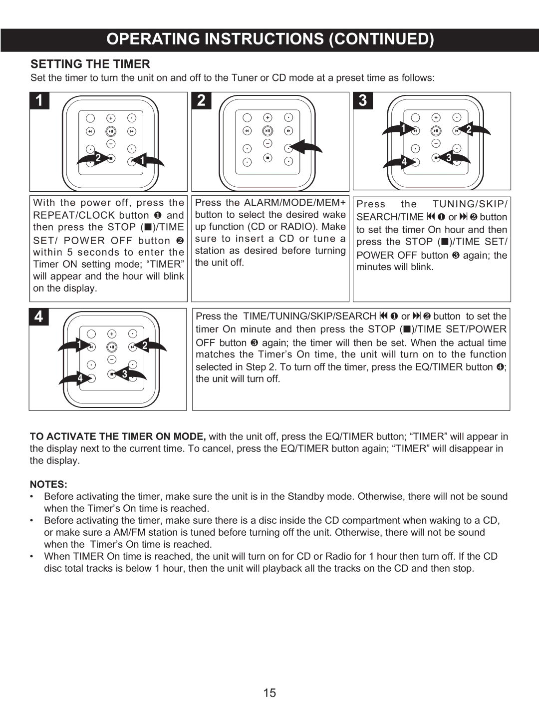 Memorex MX4118 manual Setting the Timer 