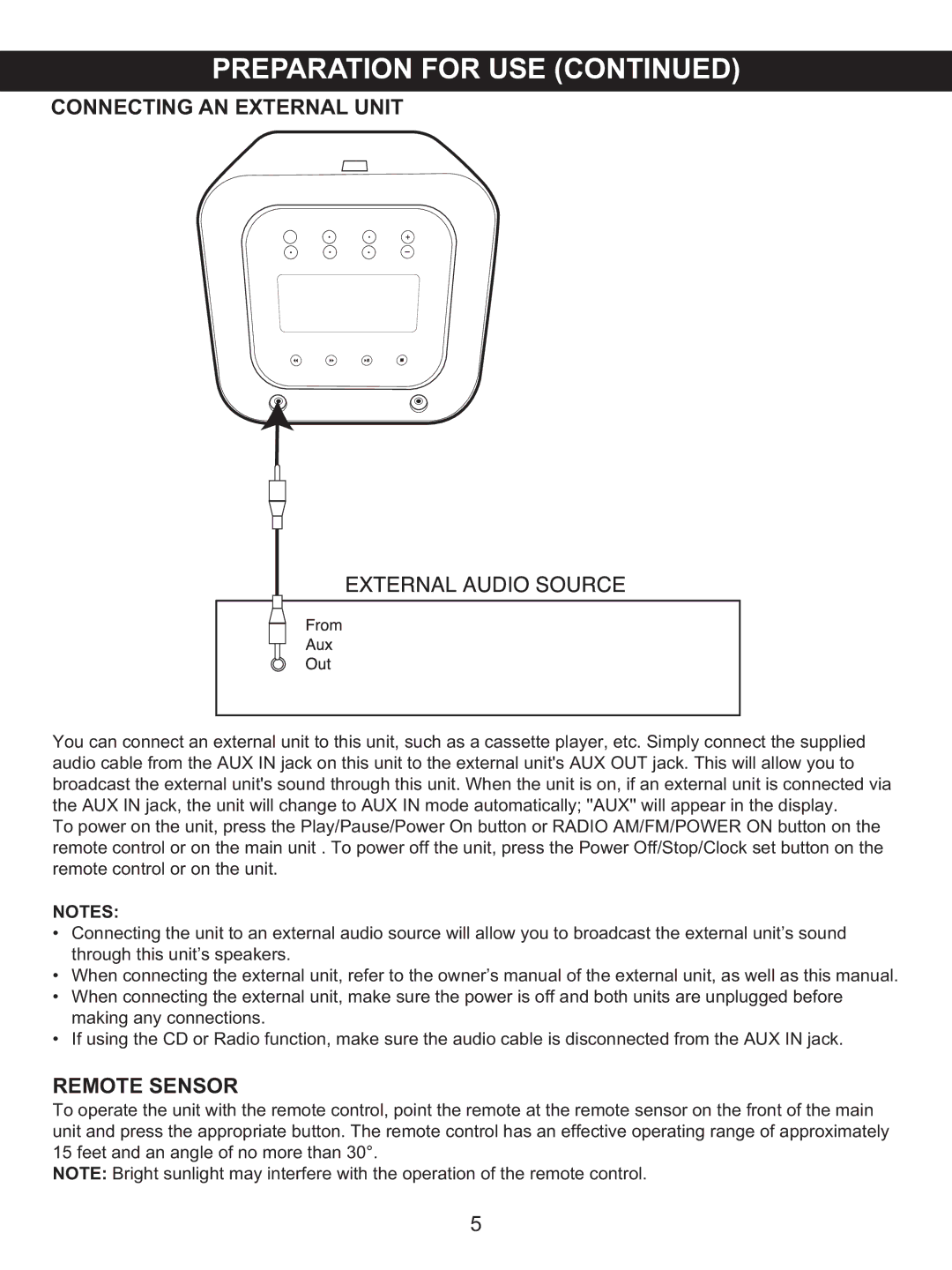 Memorex MX4118 manual Connecting AN External Unit, Remote Sensor 