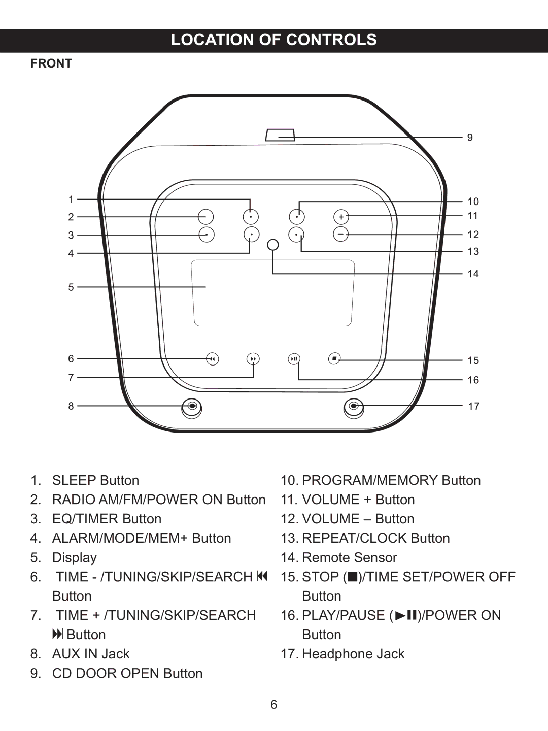 Memorex MX4118 manual Time + /TUNING/SKIP/SEARCH, Front 