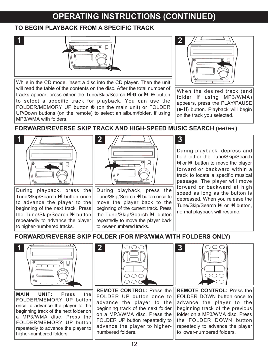 Memorex MX4122 manual To Begin Playback from a Specific Track, FORWARD/REVERSE Skip Track and HIGH-SPEED Music Search 