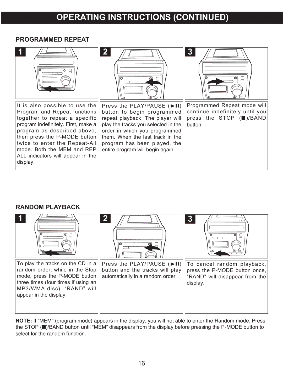 Memorex MX4122 manual Programmed Repeat, Random Playback 