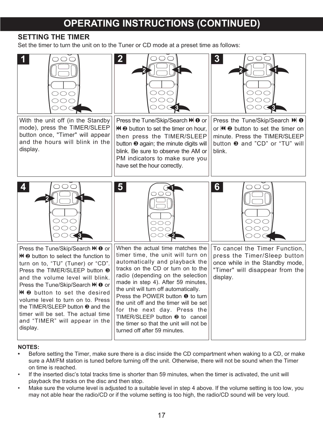 Memorex MX4122 manual Setting the Timer 