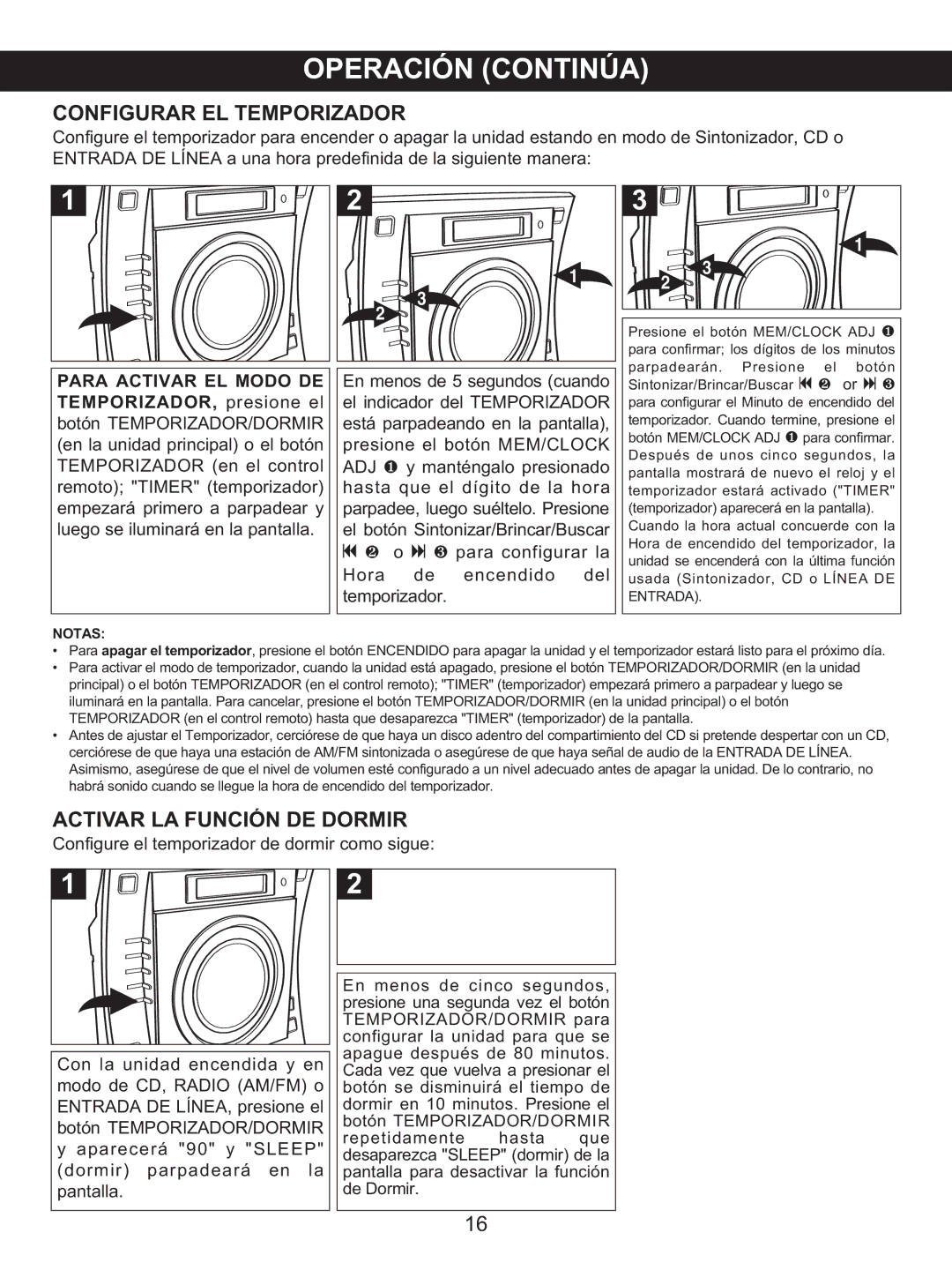 Memorex MX4137 manual Configurar EL Temporizador, Activar LA Función DE Dormir, Para Activar EL Modo DE 