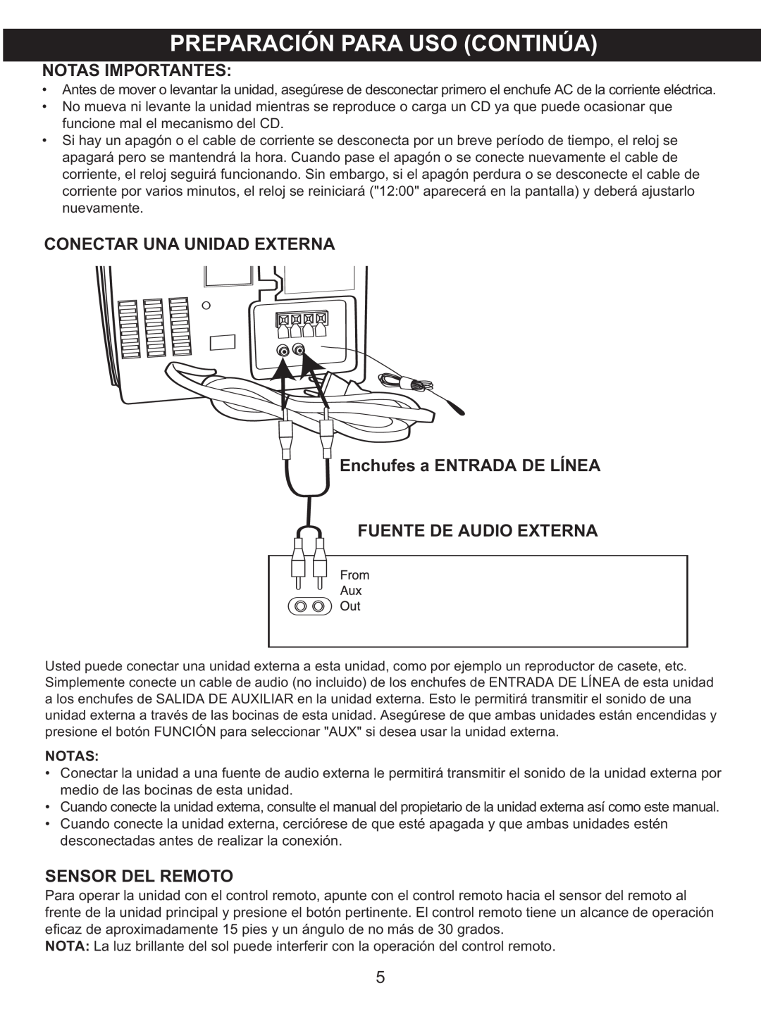 Memorex MX4137 manual Notas Importantes, Conectar Una Unidad Externa, Enchufes a ENTRADA DE LÍNEA, Fuente De Audio Externa 
