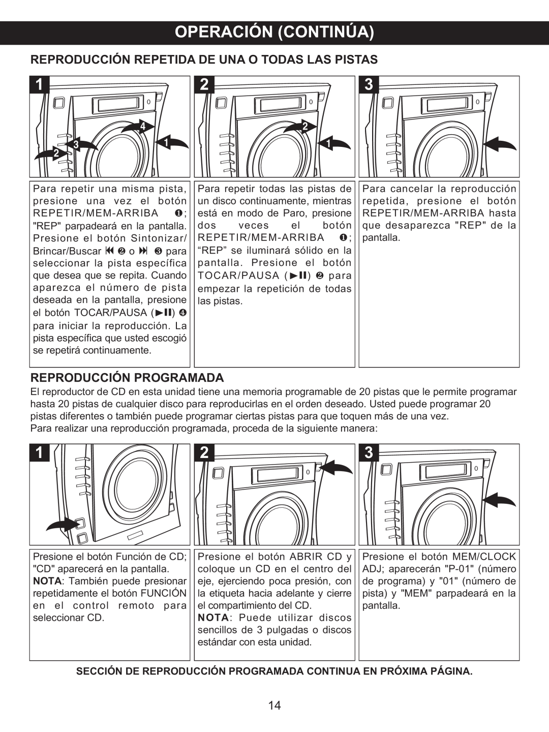 Memorex MX4137 manual Reproducción Repetida De Una O Todas Las Pistas, Reproducción Programada 