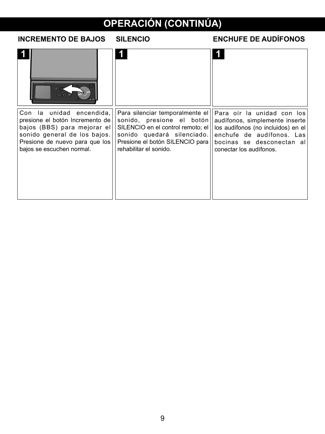 Memorex MX4139 manual Incremento DE Bajos Silencio, Enchufe DE Audífonos 