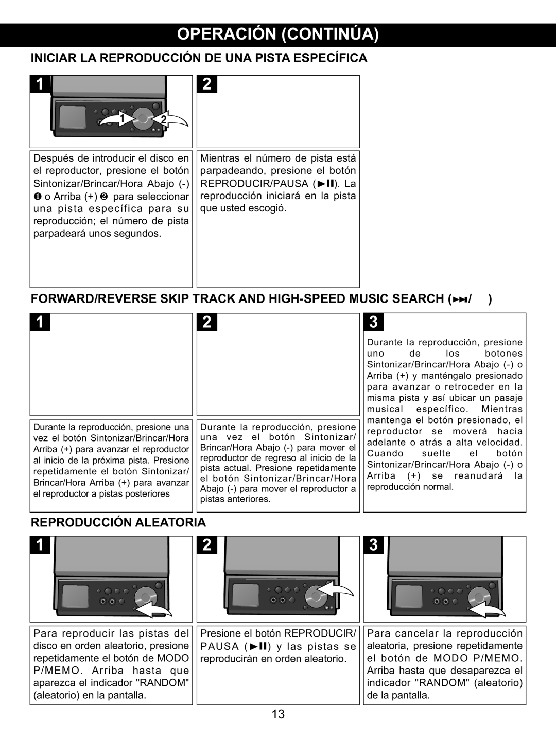 Memorex MX4139 manual Iniciar LA Reproducción DE UNA Pista Específica, Reproducción Aleatoria 