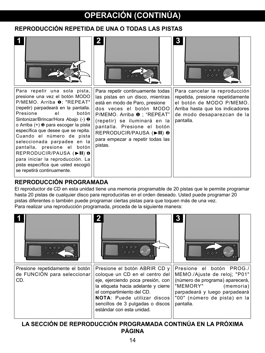 Memorex MX4139 Reproducción Repetida DE UNA O Todas LAS Pistas, Reproducción Programada, Para cancelar la reproducción 