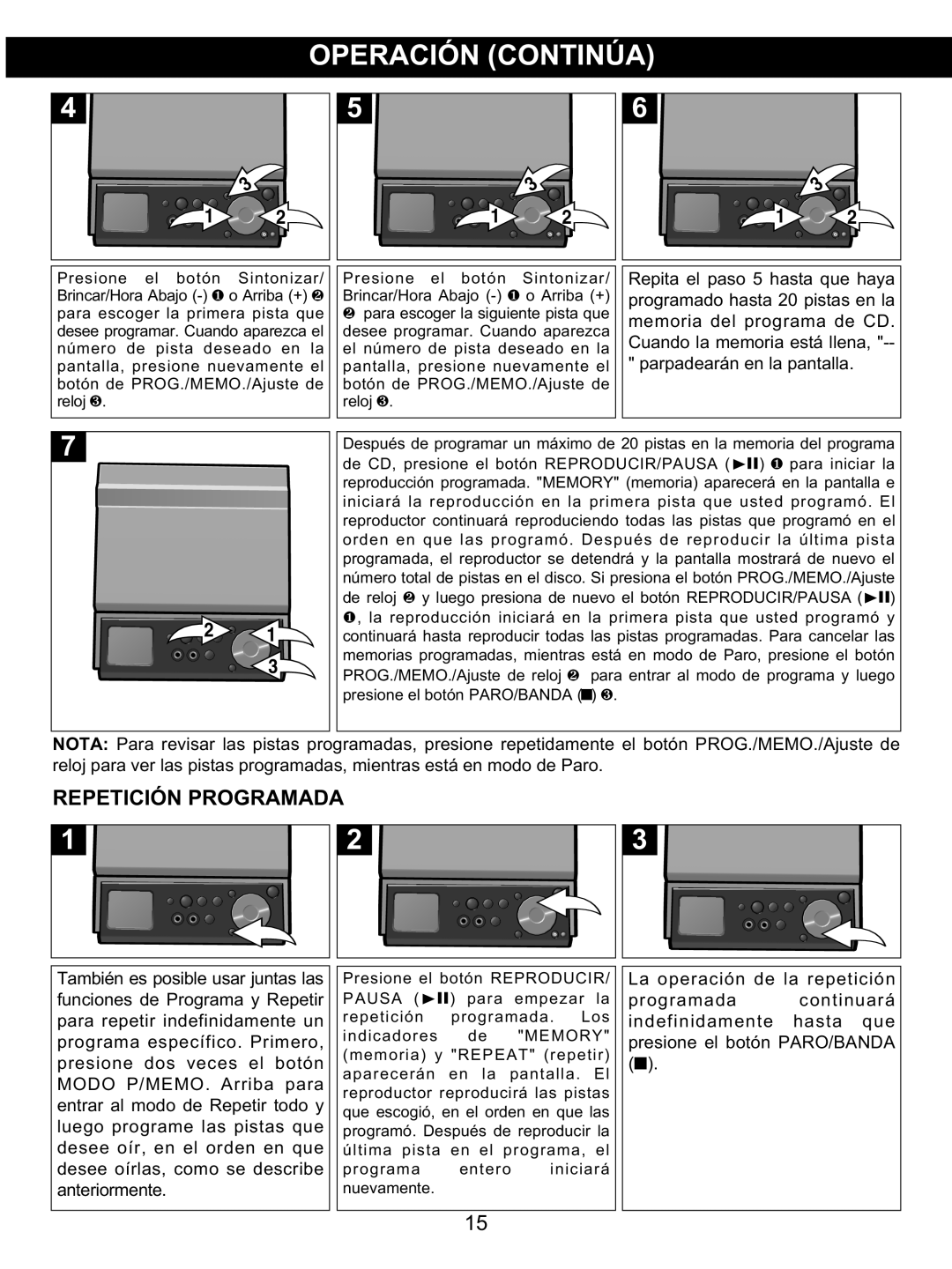 Memorex MX4139 manual Repetición Programada 