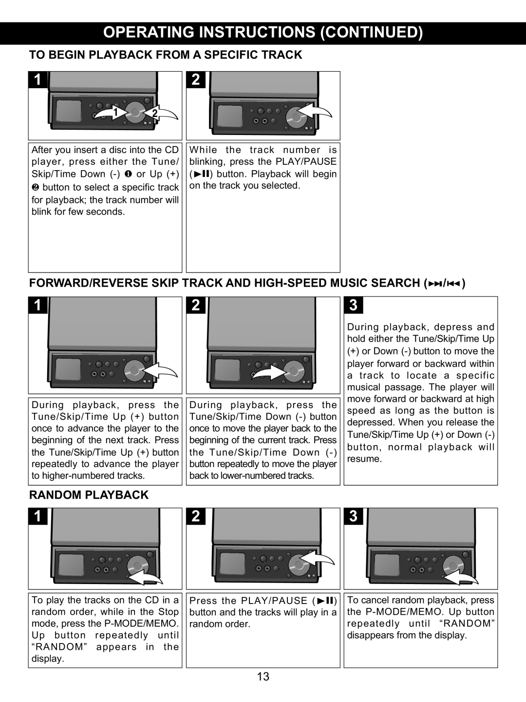 Memorex MX4139 manual To Begin Playback From A Specific Track, Random Playback 
