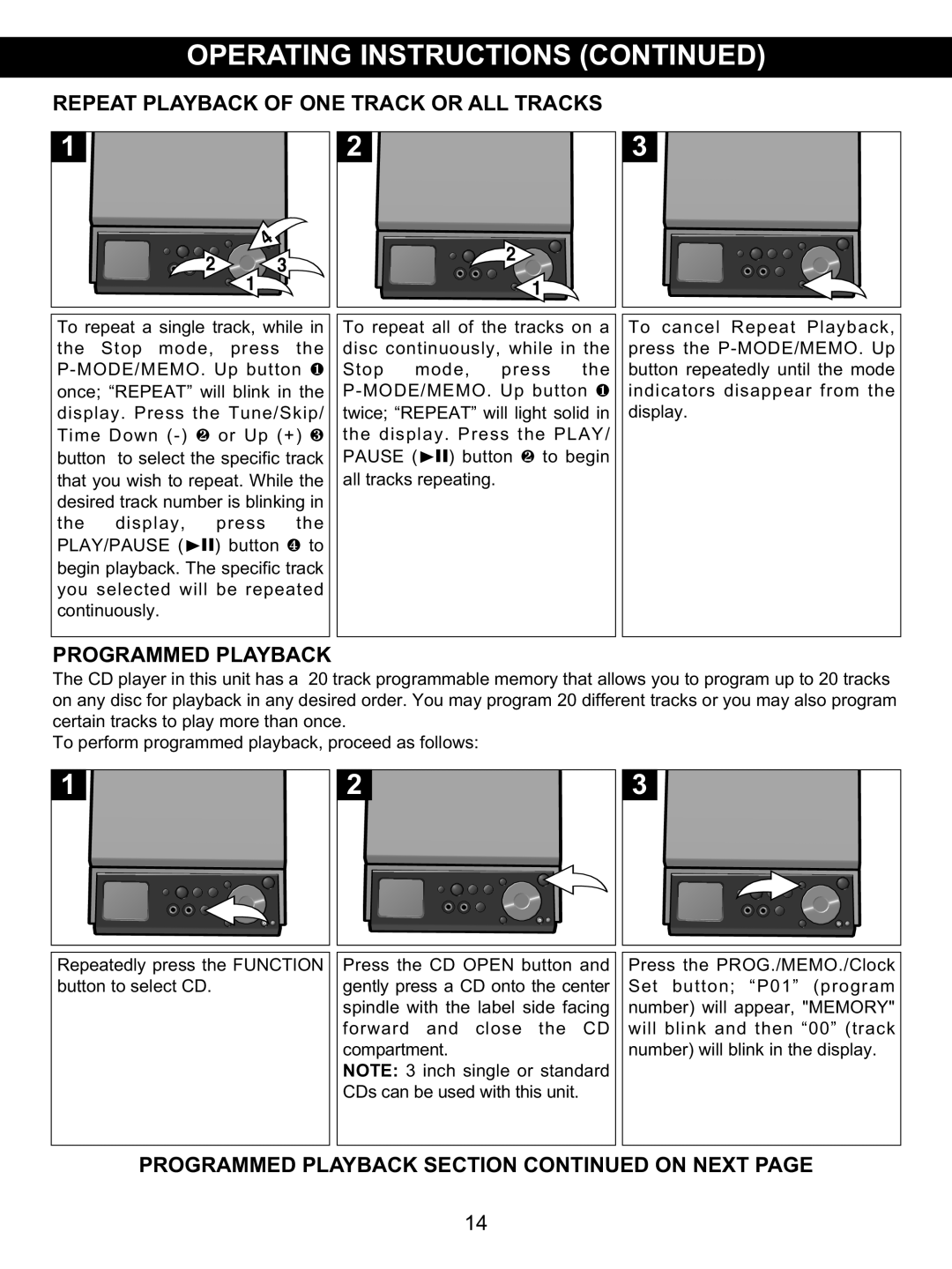 Memorex MX4139 manual Repeat Playback Of One Track Or All Tracks, Programmed Playback 