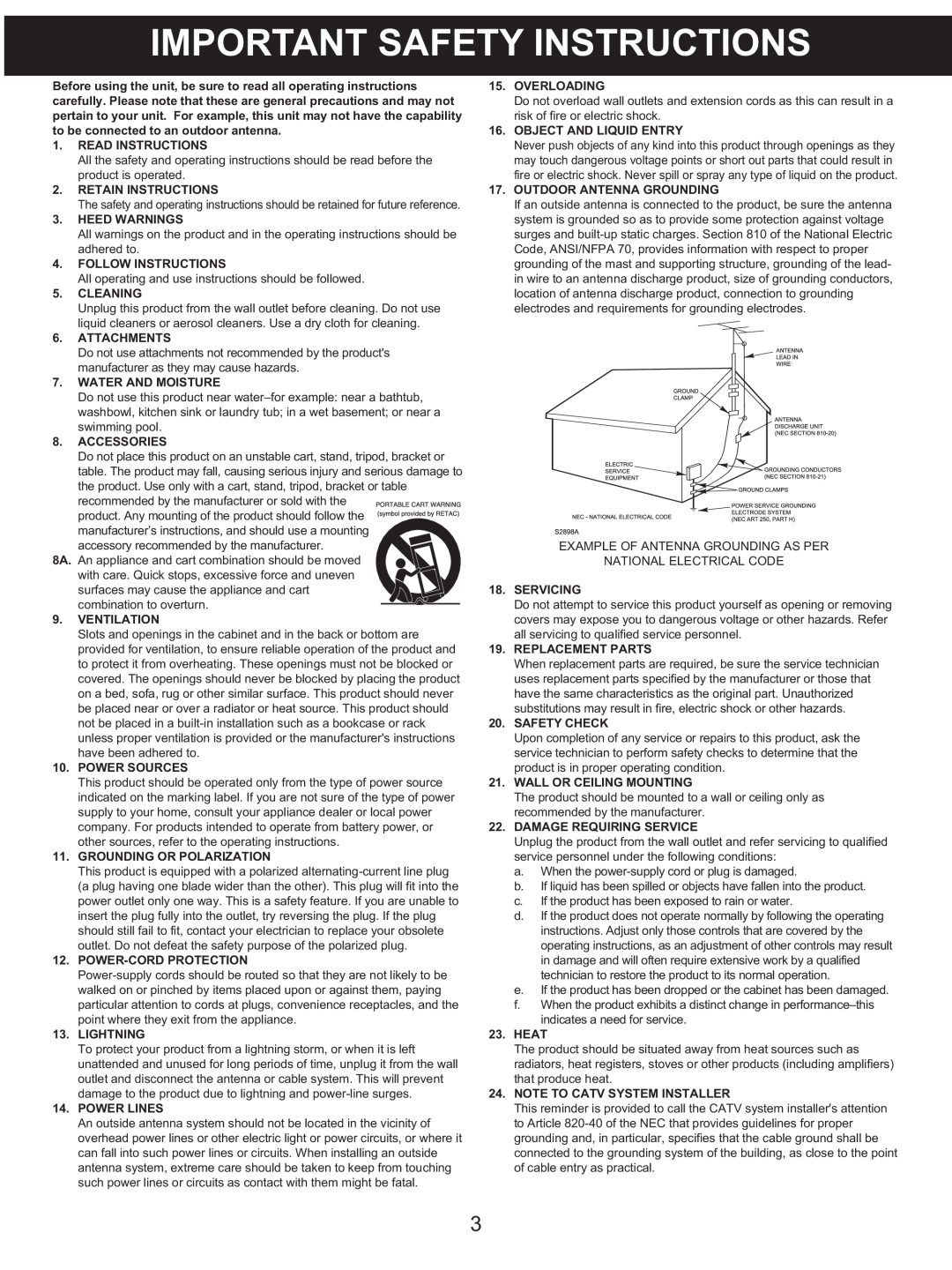 Memorex MX4139 manual Important Safety Instructions 