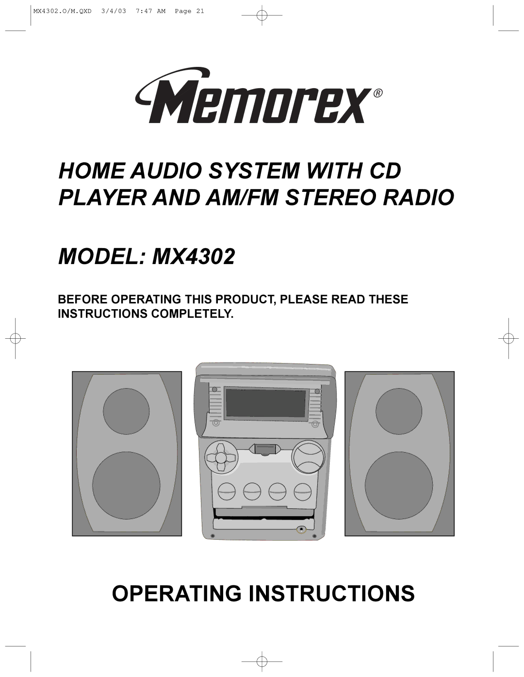 Memorex operating instructions Model MX4302 