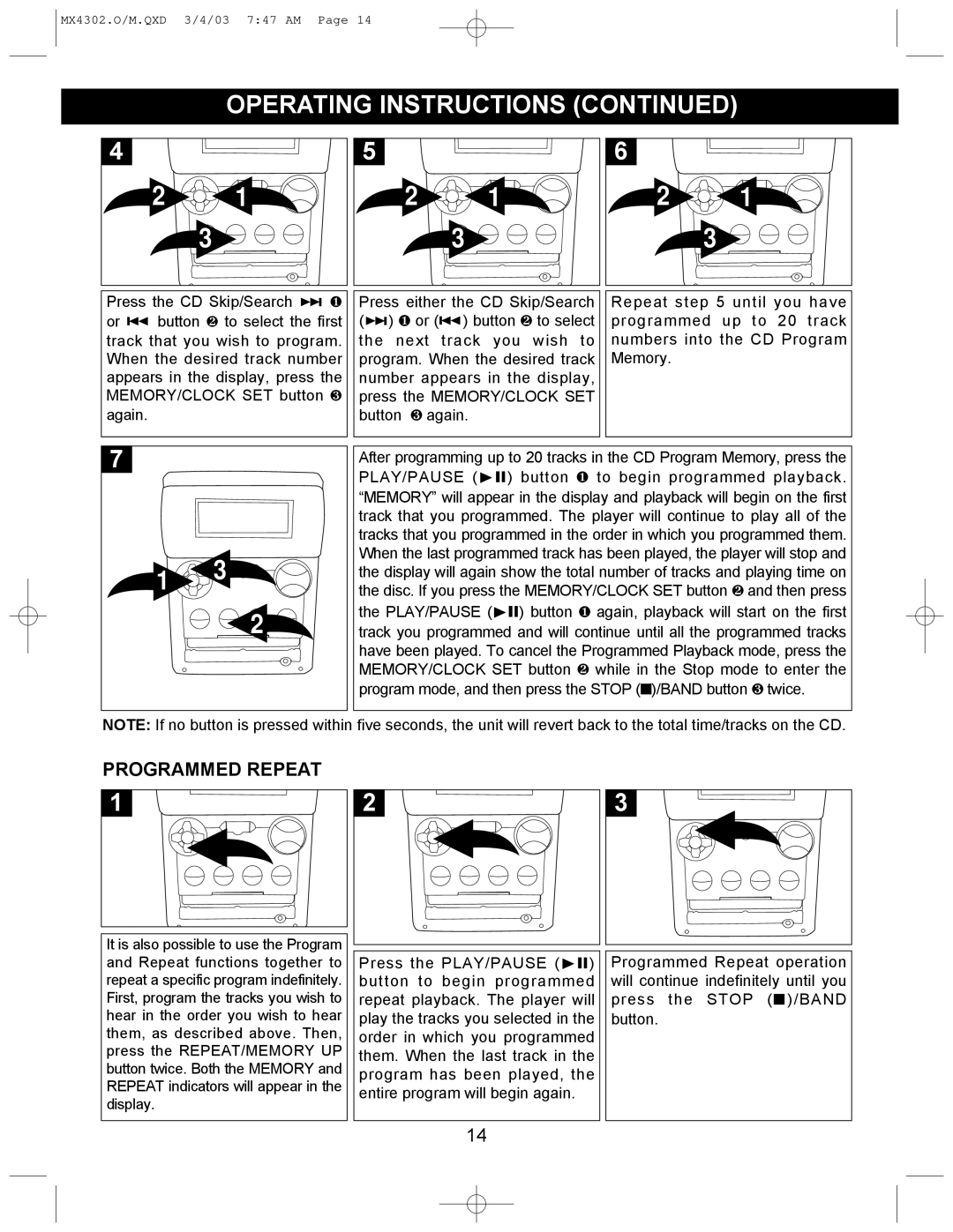 Memorex MX4302 operating instructions Programmed Repeat 