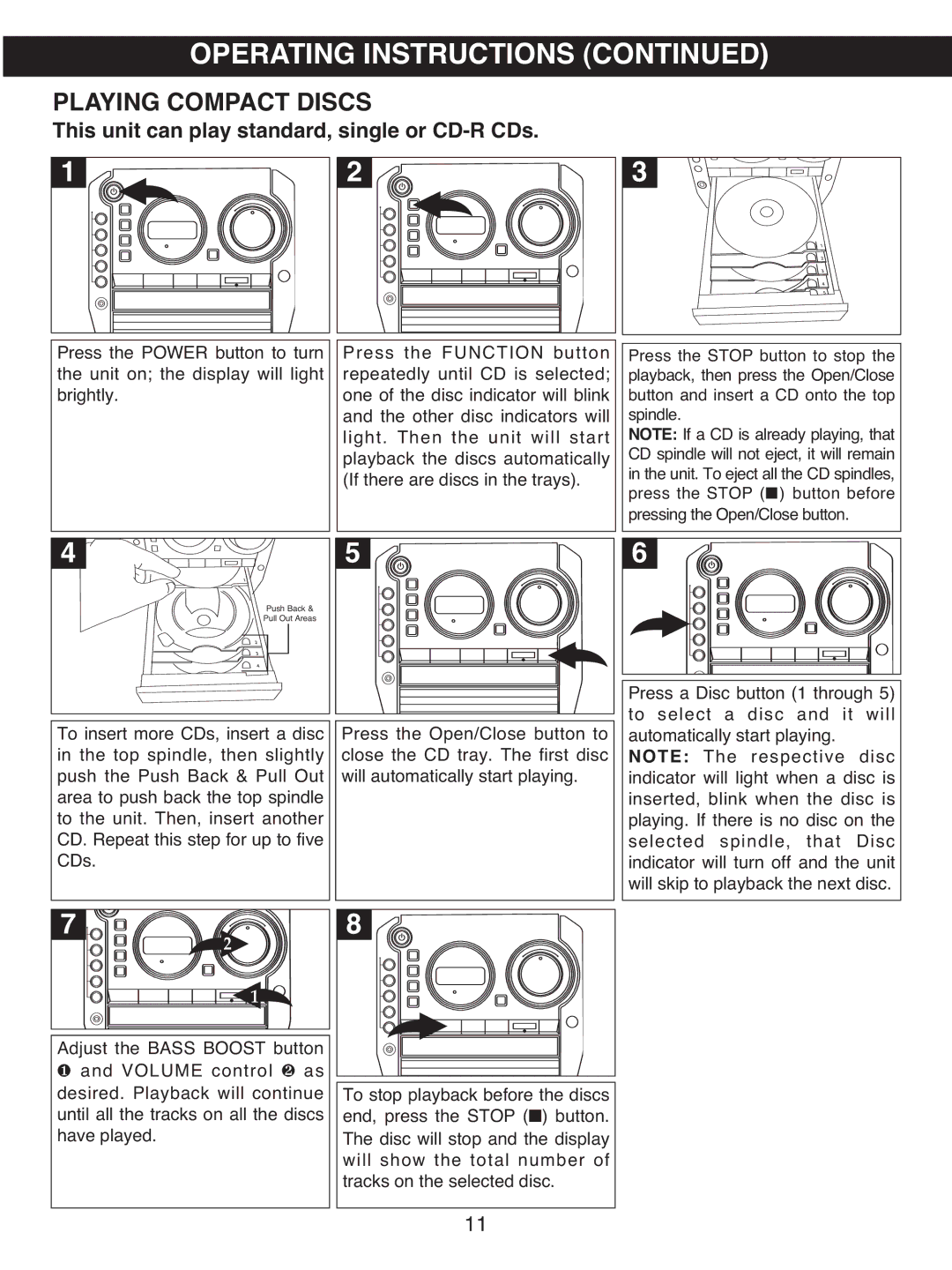 Memorex MX4501 manual Playing Compact Discs 