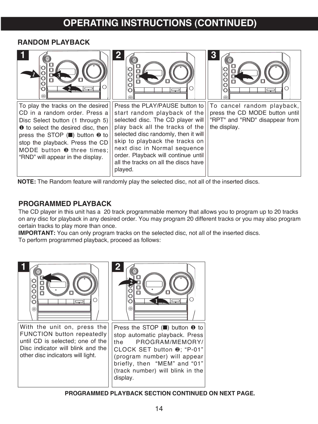 Memorex MX4501 manual Random Playback, Programmed Playback 