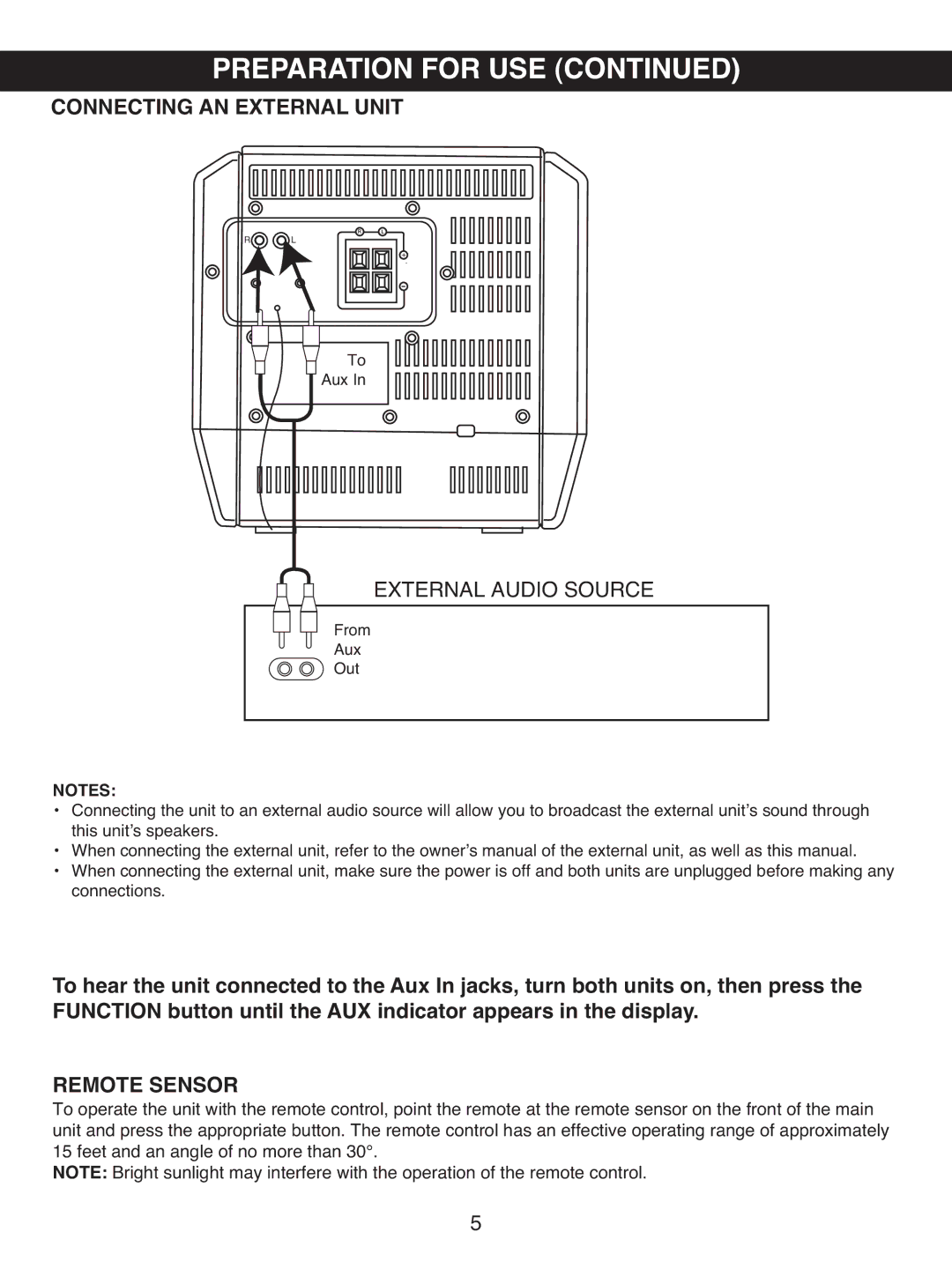 Memorex MX4501 manual Connecting AN External Unit, Remote Sensor 