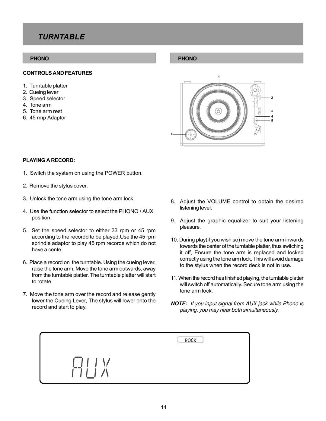 Memorex MX5520SPKA manual Turntable, Phono Controls and Features, Playing a Record 